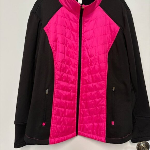 EXERTEK WOMAN HOT PINK/BLACK ZIPPER 1/2 QUILTED/KNIT JACKET. SZ. 2X - Picture 2 of 5